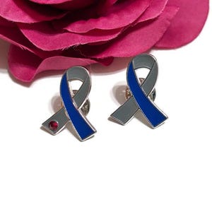 1Pc Diabetes Awareness Ribbon Pin w/Red Crystal Accent - Type 1 Type 2 Diabetes Awareness Support Advocacy Hope Cure Insulin Disorders