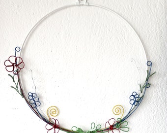 Wall decor Wire Floral Wreath "Spring in the air" Authentic gift Made with love Colorful home decor