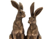Two Bronze Sitting Hares Country Living Country Decor Homeware Cute Gifts Rabbit Gifts Giftware Ornament Sculpture
