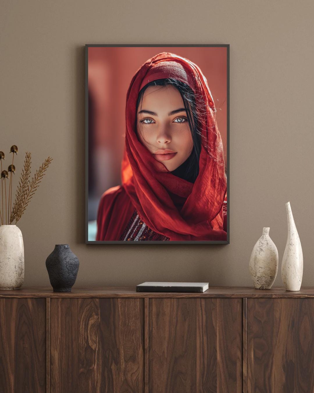 Red Veil Woman Portrait | Ethereal Middle Eastern Wall Art (digital ...