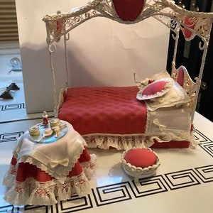 Vintage Miniature Canopy Bed Set for Dollhouse