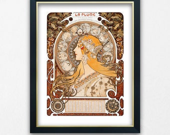 Zodiaque or La Plume Alphonse Mucha Gold premium wall gallery Poster Print Giclee