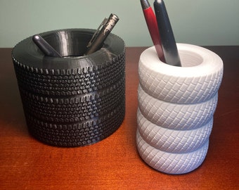 Tire Stack Fountain Pen Holder and Storage - Desktop Pen Organizer - Pen Stand for Office and Home Decor - Tractor Race Car Tire Art