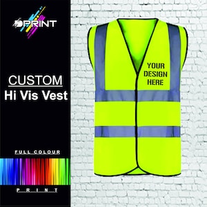 Personalised Hi Vis Vest Custom Printed Safety Waistcoat Jacket Adults Hi Viz