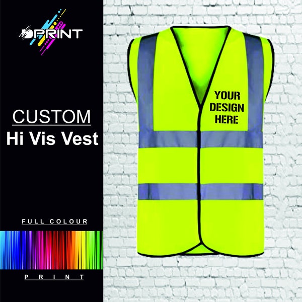 Personalised Hi Vis Vest Custom Printed Safety Waistcoat Jacket Adults Hi Viz