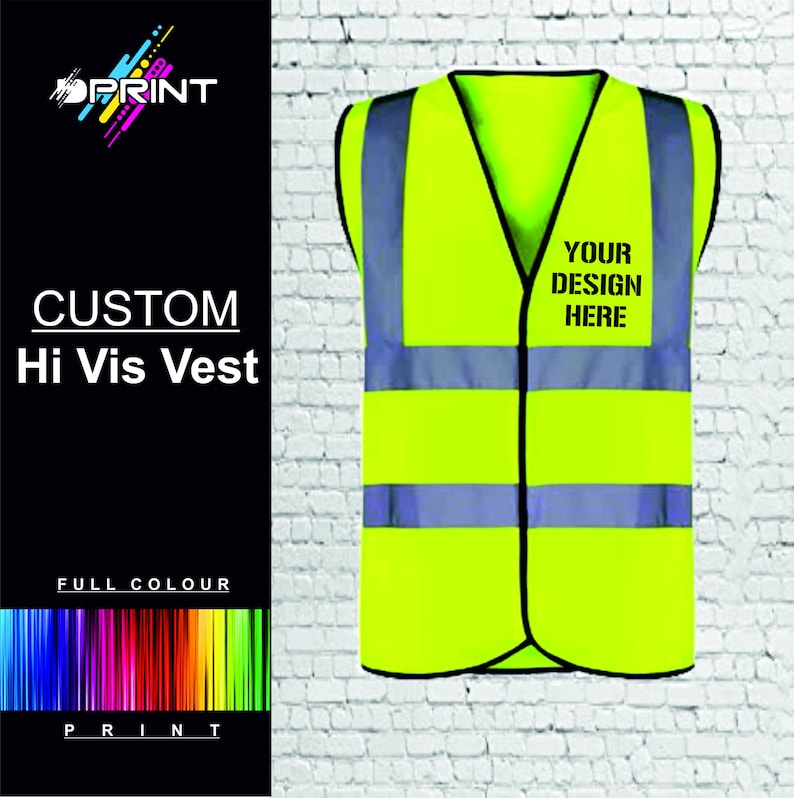 Personalised Hi Vis Vest Custom Printed Safety Waistcoat Jacket Adults Hi Viz image 1