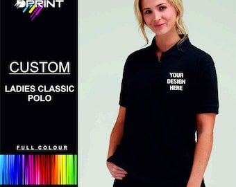 Custom Printed Ladies POLO SHIRT COTTON Personalised Work Wear Business Brand