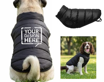 Personalised Dog Puffer Jacket Custom Printed Pet Coat XS to 2XL