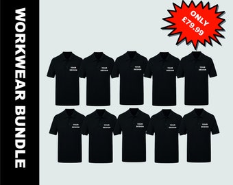 Personalised Workwear Bundle 10 Items Custom Printed Polo shirts Unisex Top Workwear Polos