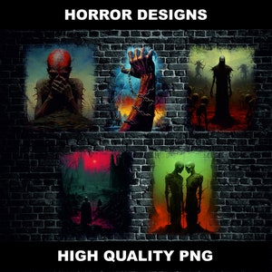 Horror, Miedo, Calavera, 5 Diseños, Diseño de Camiseta Png, Diseño de Sublimación, Diseño DTF