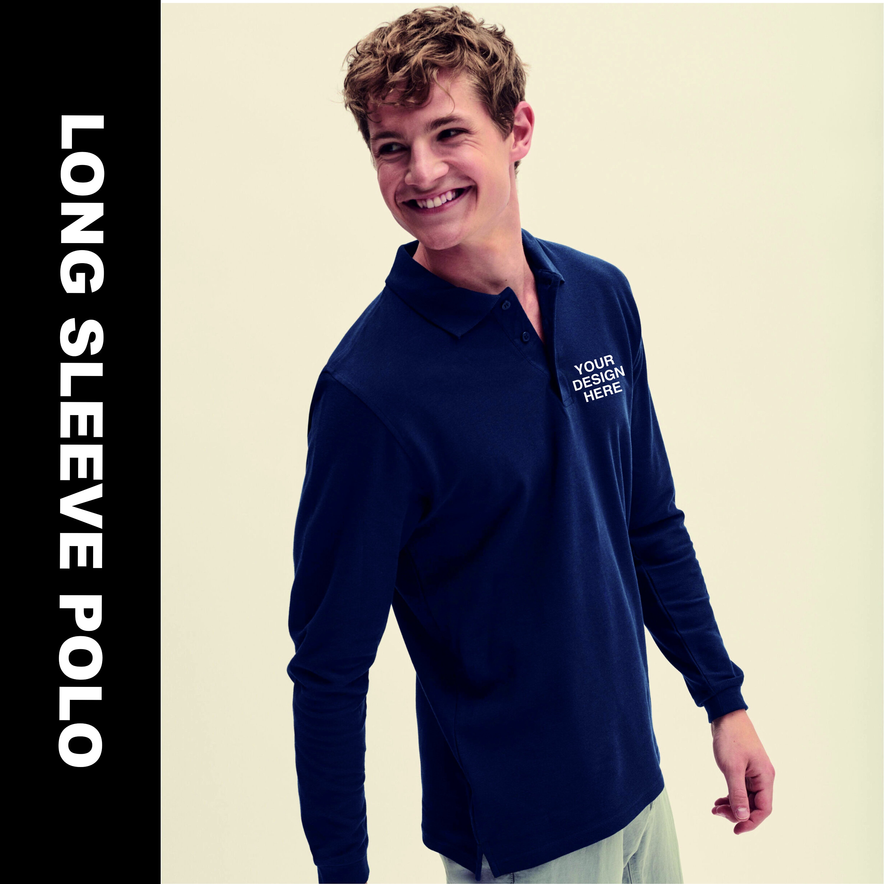 Custom Printed Long Sleeve POLO SHIRT COTTON Personalised Work Wear Business Brand