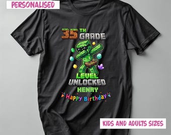 Personalized Pixel Game Birthday T-Shirt – Custom Name Age Tee – Kids & Adults Gaming Party Shirt