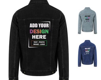 Gepersonaliseerde spijkerjas met print, aangepaste tekst of logo, uniseks