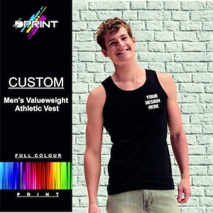 Personalised Men&#39;s athletic vest Custom Printed Design Your Own Printed T Shirts Text Stag Hen Nights Party Holiday Gift