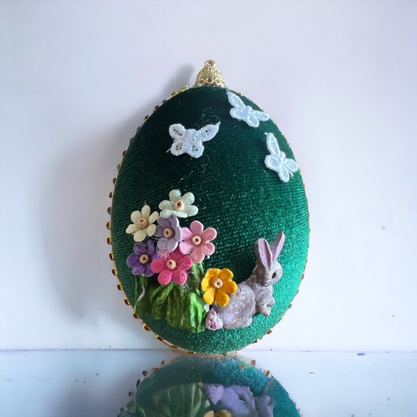 Velvet Spring Bunny Bauble, Easter, spring, rabbit, decor, handmade, gift