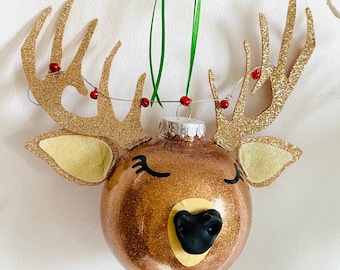 Glen Our Stag Bauble, hand decorated stag bauble, personalised