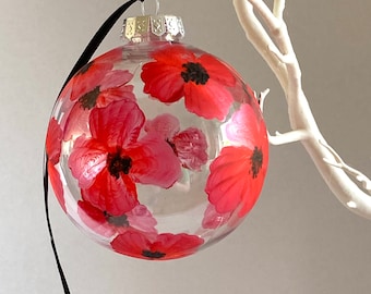 Hand Painted Poppy Bauble, poppies, remembrance, gift, birthday, keepsake.