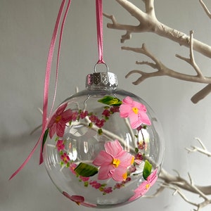 Hand painted Pretty In Pink bauble, hand decorated. Birthday, gift, memorial.