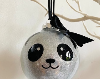 Panda bauble. Hand decorated baubles. Panda ornament. Animal, gift, zoo