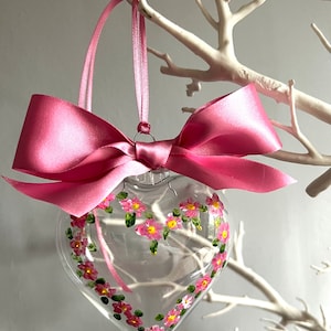Pretty In Pink heart, hand painted, memorial, flowers, personalised, birthday, gift.