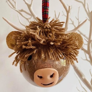 Highland Cow Ornament, Hand Decorated Bauble, Cute Farm Animal Gift, Rustic Tree Decor, Unique Keepsake, Scottish Cow Decoration, Gift