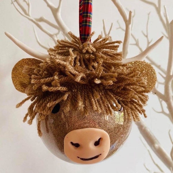 Highland Cow, individually hand decorated bauble. Gift, birthday, farm animal.