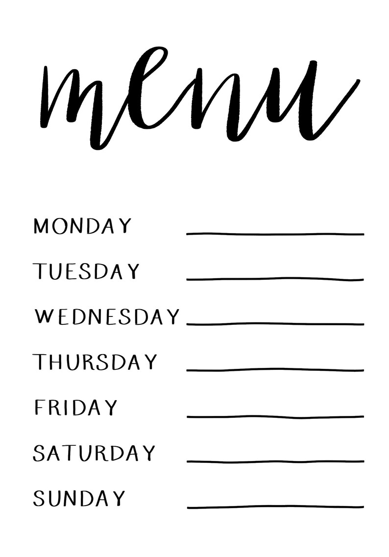 Blank Weekly Menu (fill In) - Etsy