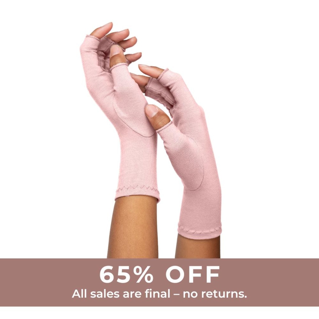 Tickled Pink Cotton Compression Gloves: Open Finger Design, Hand Pain Relief