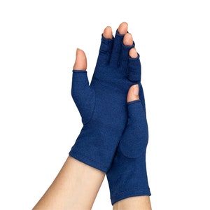 Marine Blue Compression Gloves for Arthritis, Hand Pain, Hand Therapy, Pain Relief, Knitting, Crochet, Crafting, Texting, Sleeping