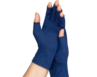 Marine Blue Compression Gloves for Arthritis, Hand Pain, Hand Therapy, Pain Relief, Knitting, Crochet, Crafting, Texting, Sleeping