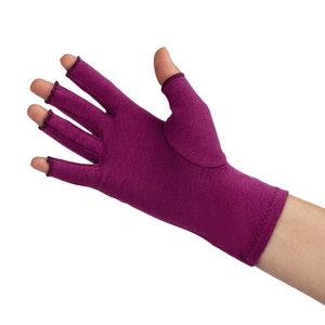 Plum Purple Compression Gloves for Arthritis, Hand Pain, Hand Therapy, Pain Relief, Knitting, Crochet, Crafting, Texting, Sleeping