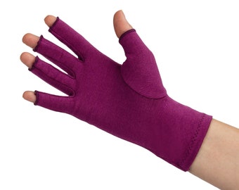 Plum Purple Arthritis Compression Gloves, Open Finger Design
