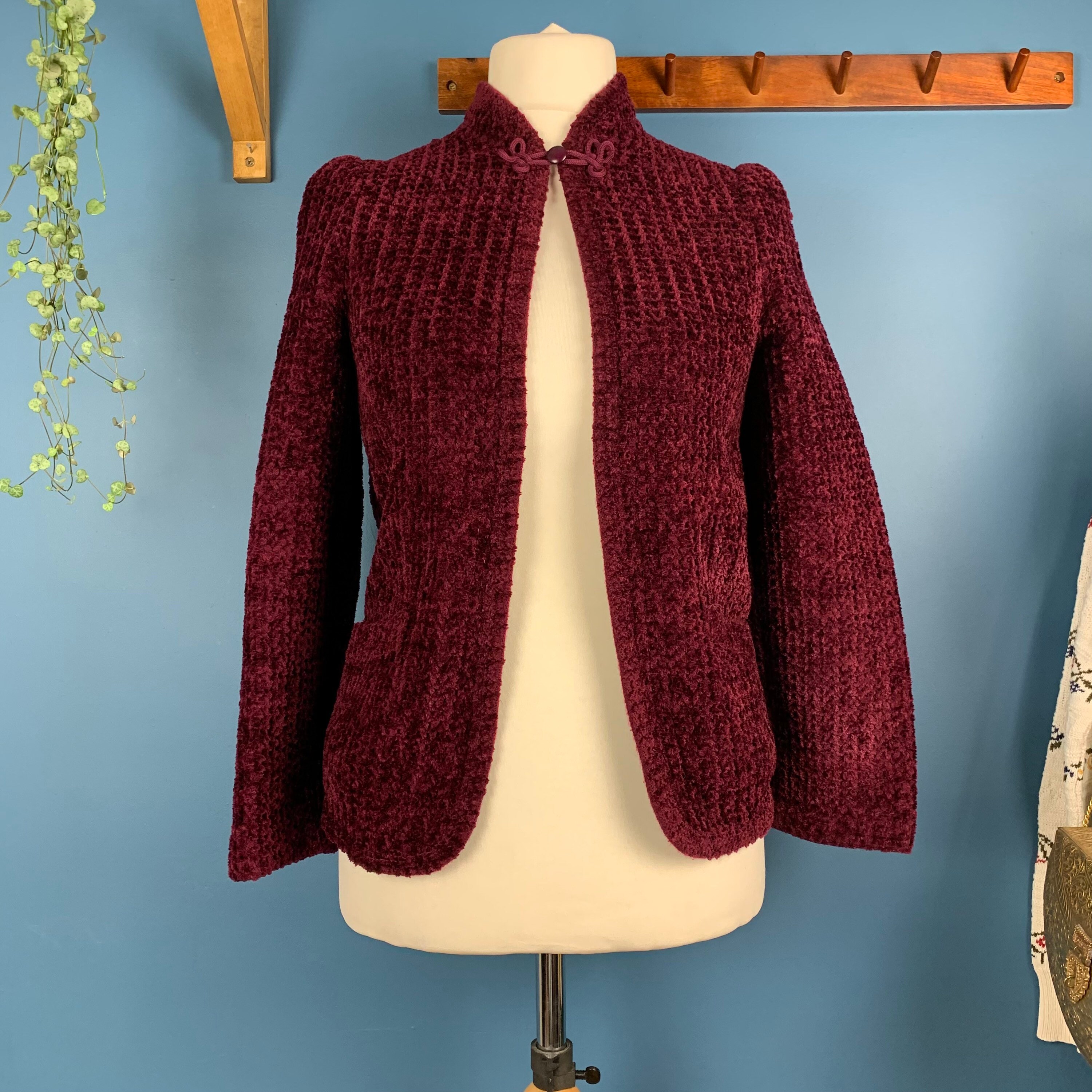 Vintage Chenille Cardigan With Mandarin Collar Approximately Etsy UK