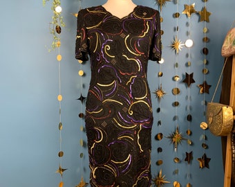 Vintage 1980s beaded and sequins embellished evening dress approximately size 12