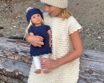 2 MOTIFS AU CROCHET / Sylvia Bobble Dress & Beanie / Robe bébé au crochet / Bonnet bébé au crochet (tailles : 0 mois - 10 ans, poupée de 18 po.)