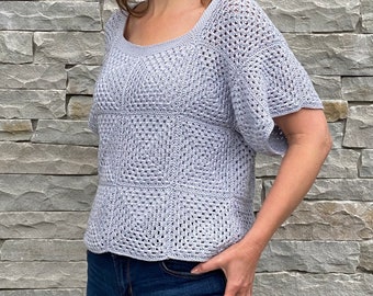 PATRÓN DE CROCHET / Top de abuela Willa / Top cuadrado de ganchillo para abuela (tallas: pequeña, mediana, grande, extragrande)