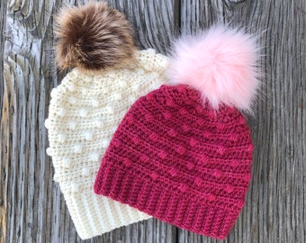 MOTIF AU CROCHET / Bonnet à pompon Sylvia / modèle de bonnet pour bébé au crochet / Bonnet ample pour bébé au crochet (tailles : 0 mois - 10 ans)