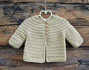 Crochet Pattern Cardigan, Zoe Cardigan, crochet sweater pattern, sizes: 18" doll, 0-6 m, 6-12 m, 1-2 y, 3-4 y, 5-6 y