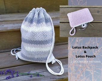2 MOTIFS AU CROCHET / Sac à dos Lotus et pochette Lotus / Sac à dos au crochet / Porte-monnaie au crochet
