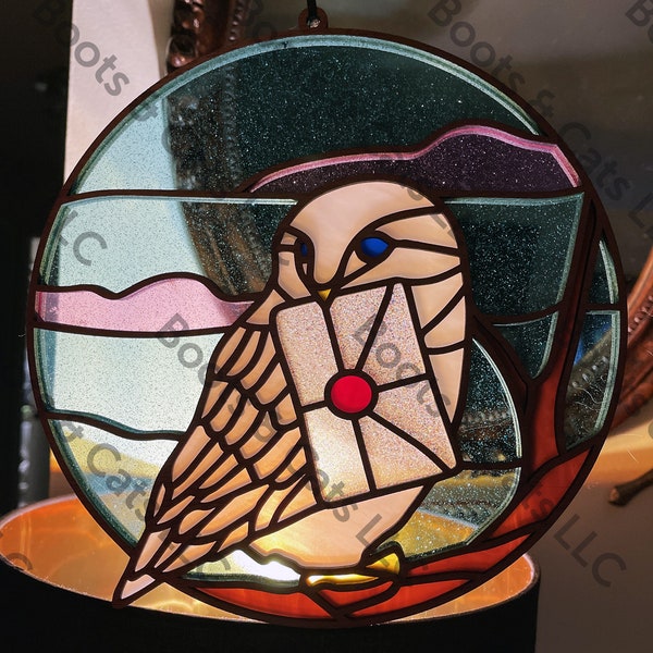 Special Delivery Magical Owl Suncatcher / Stained Glass-like Gift