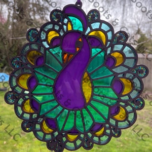 Peacock Suncatcher / Multi-color Window Hanging