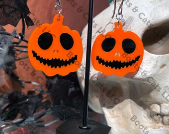 Pumpkin King Jack-O-Lantern Earrings / Halloween Jewelry / Orange Pumpkins