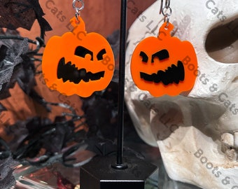 Angry Jack-O-Lantern Earrings / Halloween Jewelry / Orange Pumpkins