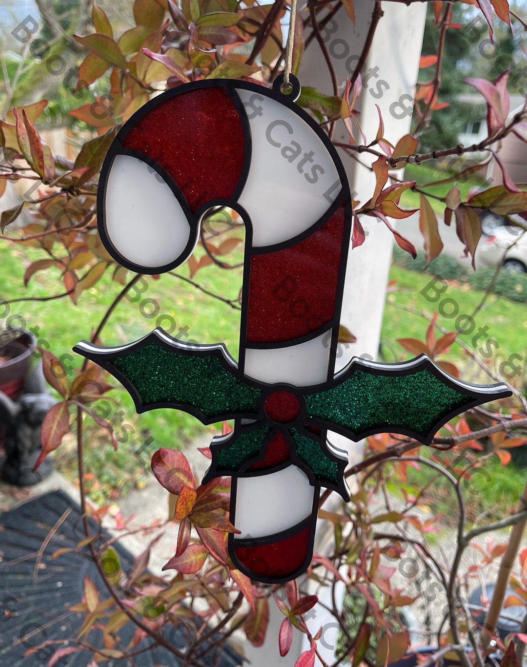 Candy Cane Stainedglass Style Suncatcher / Window or Wall Decoration