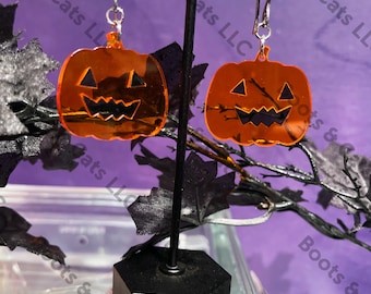 Happy Jack-O-Lantern Earrings / Halloween Jewelry / Orange Pumpkins