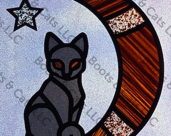 Cat & Star Wall Decoration / Stained-glass-like Window Decor