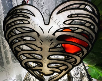 Ribcage Your Heart Suncatcher / Goth Decor / Stained-glass-like / Halloween Decoration