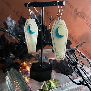 Blue Moon and Pearl Coffin Earrings / Spooky / Moons / Halloween / Vampires