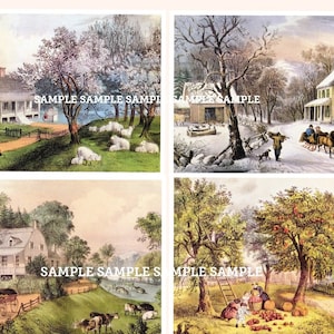 Printable Currier and Ives &quot;American Homestead&quot; FOUR SEASONS Photo Digital Download
