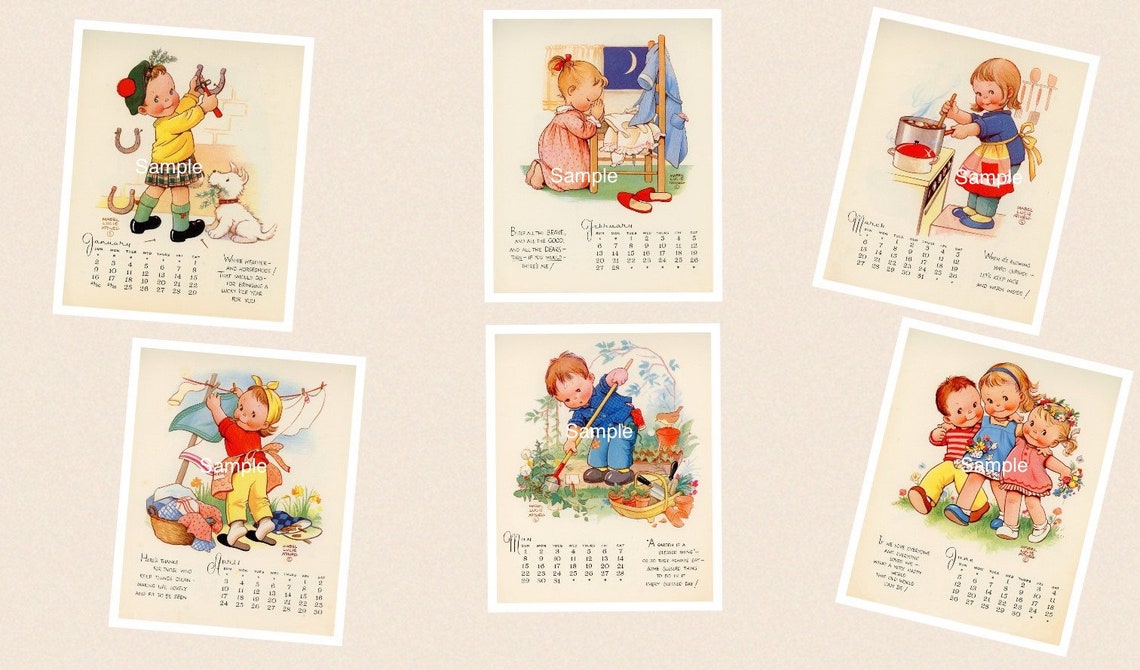 Printable Mabel Lucie Attwell Calendar Digital Download ALL 12 Etsy